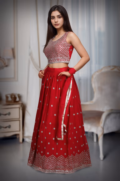 Minimalist Rani Pink Georgette Lehenga Embellished With Sequin Work — view 3 of 4