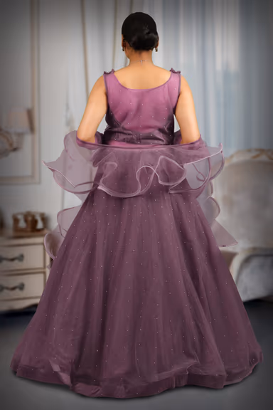 Moderate purple sequins & stone heavy  gown with ruffles dupatta — view 5 of 5