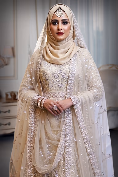 Monochromatic Zari & Sequin Bridal Gown — view 3 of 3
