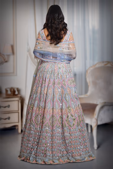 Multicoloured Heavy Handworked Gown With a Lot Of Colour Detailing And Stone Work With Scallop Worked Dupatta… — view 5 of 5