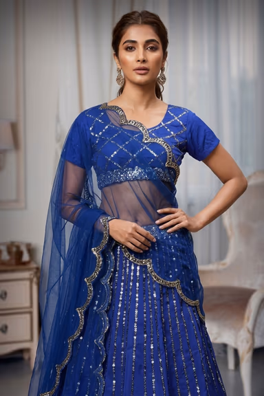 Navy Blue Faux Lehenga With Heavy Sequins And A Well Detailed Border Which Comes With A Detailed Blouse And… — view 1 of 2