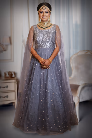 Elegant Grey Net Gown with All-Over Sequin Embellishments — view 2 of 2