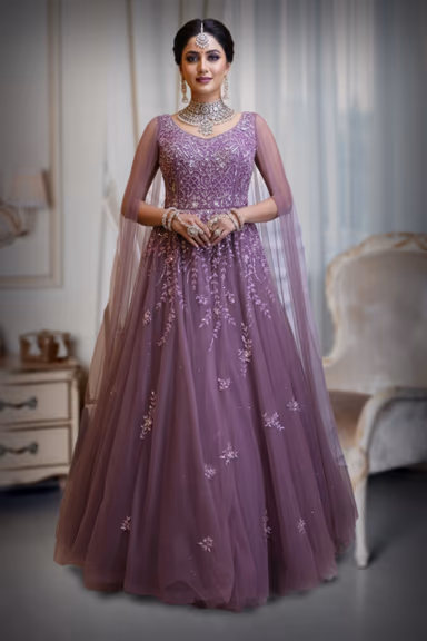 Onion pink Embroidered Net Gown — view 2 of 2
