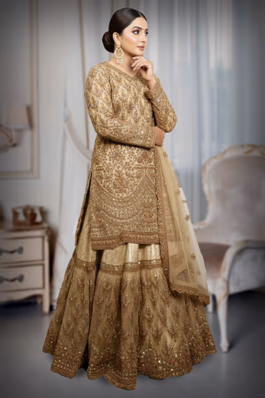 Elegant Pakistani lehenga Heavy Embroidered Sharara top , worked skirt and duppatta — view 5 of 6