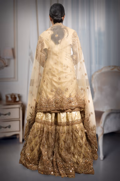 Elegant Pakistani lehenga Heavy Embroidered Sharara top , worked skirt and duppatta — view 6 of 6