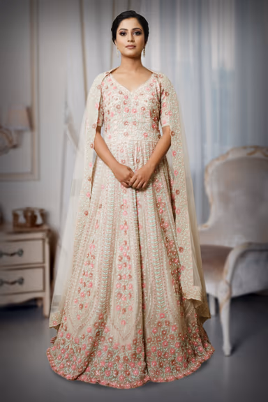 Elegant Pastel Green Wedding Outfit Features Elaborate Stone Work And Rich Textures — view 2 of 3