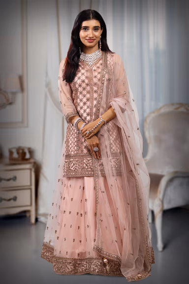 Pastel Pink Sharara Set With Stone Work Detailing — view 2 of 4