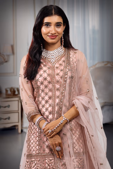 Pastel Pink Sharara Set With Stone Work Detailing — view 1 of 4