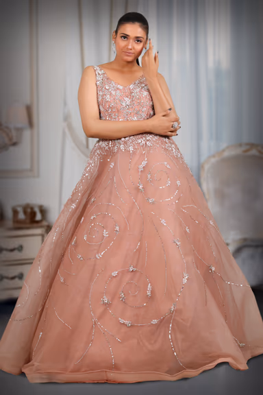 Peach color umbrella heavy work gown — view 2 of 5