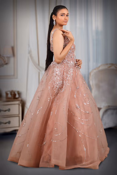 Peach color umbrella heavy work gown — view 3 of 5
