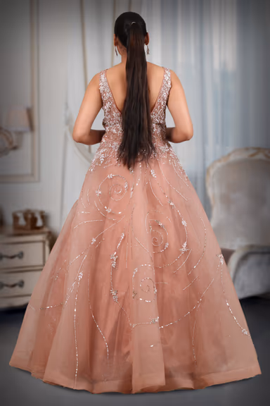 Peach color umbrella heavy work gown — view 5 of 5