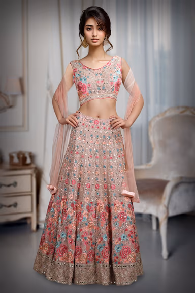 Pink Georgette Lehenga With Heavy Floral Embellishment And Sequin Work That Comes With A Heavy Detailed… — view 2 of 2