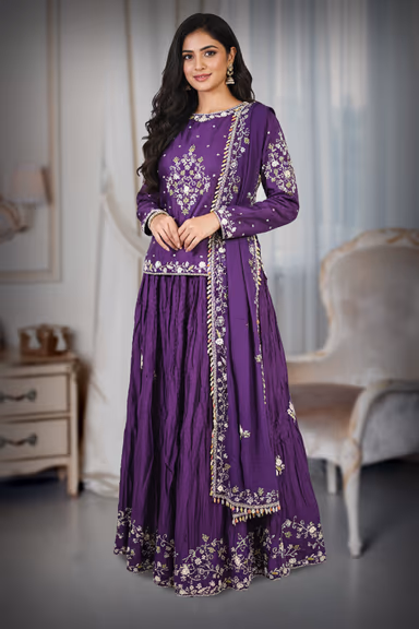 Purple Chanderi Ghagra — view 2 of 3