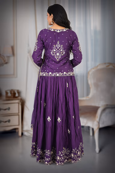 Purple Chanderi Ghagra — view 3 of 3