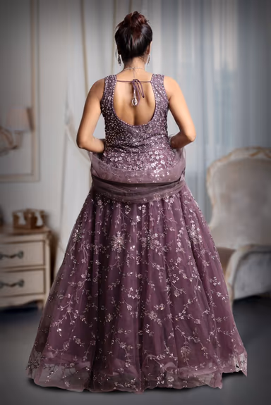 Purple Colour Heavy Stone work Net Sleeveless Gown With Exquisite Detailing — view 5 of 5