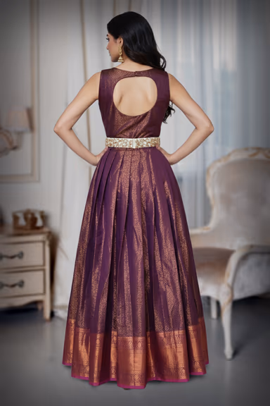 Purple shade Brocade silk gown — view 4 of 4