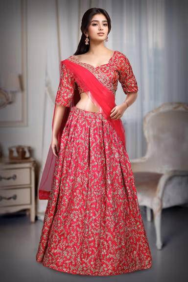 Rani Pink Barfi Silk Sequince Worked Lehenga With Same Colour Blouse And Dupatta — view 2 of 2