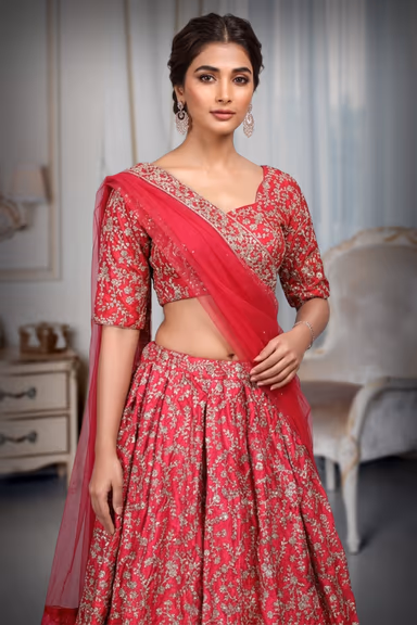 Rani Pink Barfi Silk Sequince Worked Lehenga With Same Colour Blouse And Dupatta — view 1 of 2