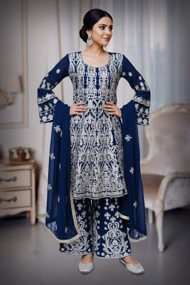 Sharara in the silver embroidered with a parllel pants — view 2 of 4