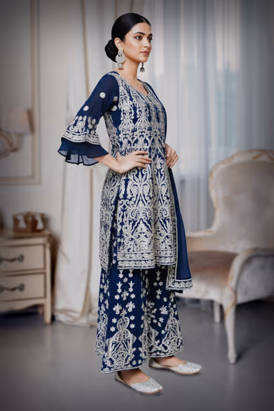 Sharara in the silver embroidered with a parllel pants — view 3 of 4