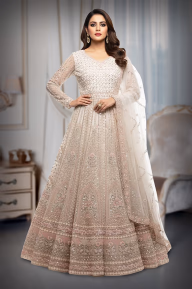 White Anarkali Features Intricate Sequin Embellishments Detailed Embroidery And A Matching Sheer Net Dupatta… — view 2 of 2