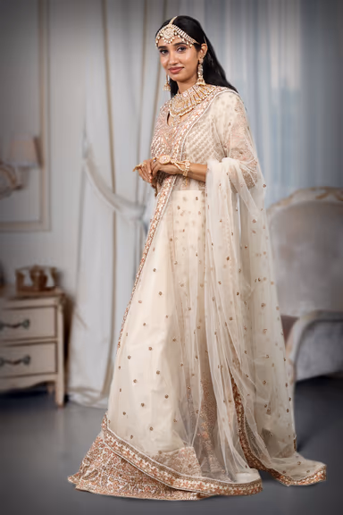 Heavy Worked Off White Bridal Gown With Stone Work Embellishment — view 4 of 4