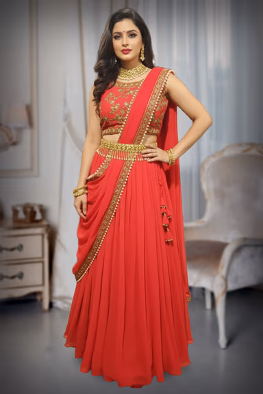 Heavy Worked tops  along with the flaryskirt and heavy worked full sleve overcoat and pearl worked dhuppatta — view 2 of 3