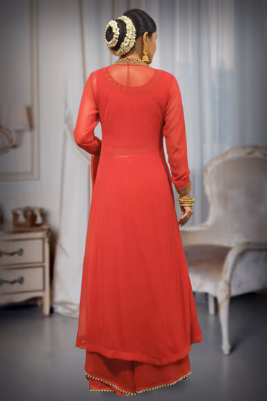 Heavy Worked tops  along with the flaryskirt and heavy worked full sleve overcoat and pearl worked dhuppatta — view 3 of 3