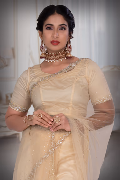 Cream  Net  Saree — view 1 of 6