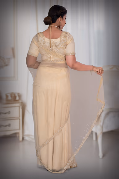 Cream  Net  Saree — view 4 of 6