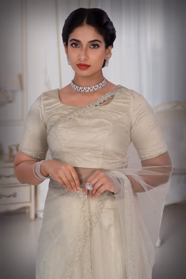 Off White Net  Saree — view 1 of 5