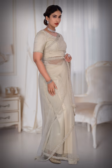 Off White Net  Saree — view 4 of 5