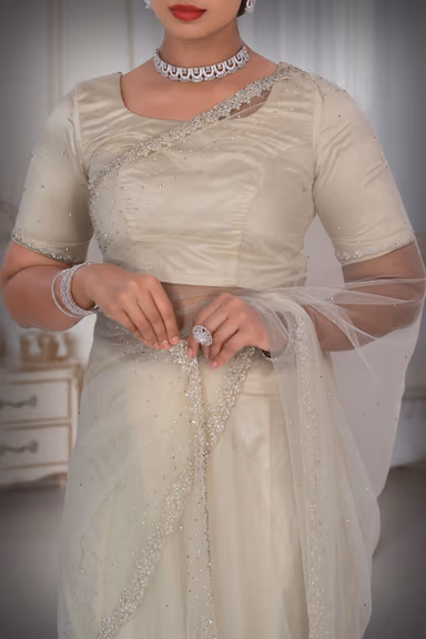 Off White Net  Saree — view 3 of 5