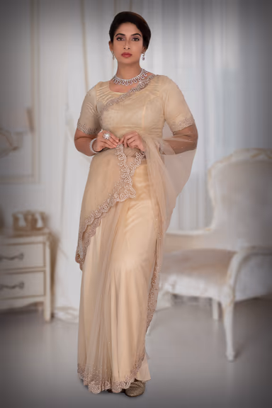 Pastel Peach  Net  Saree — view 2 of 5