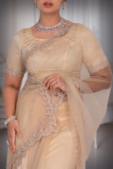 Pastel Peach  Net  Saree — view 3 of 5