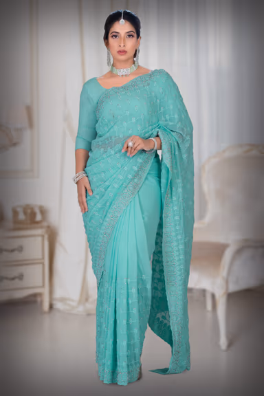 Sea Green  Georgette  Saree — view 2 of 5