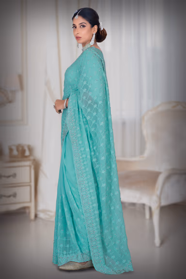 Sea Green  Georgette  Saree — view 4 of 5