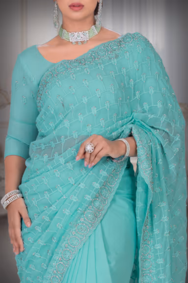 Sea Green  Georgette  Saree — view 3 of 5
