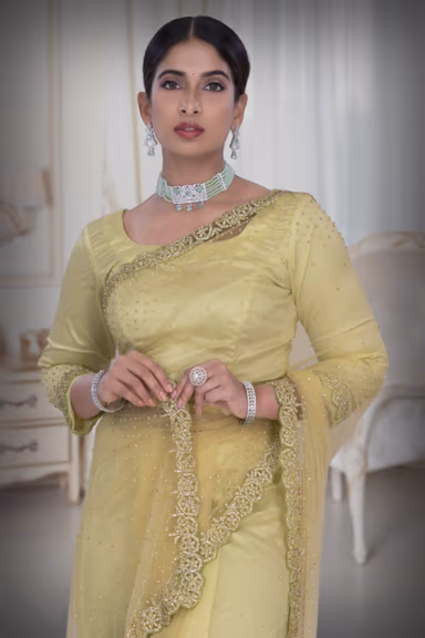 Yellow Net Saree — view 1 of 5