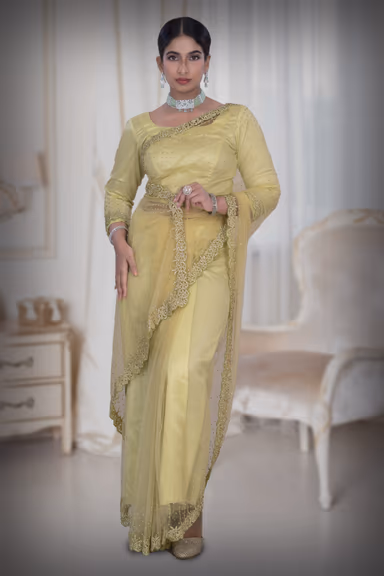 Yellow Net Saree — view 2 of 5