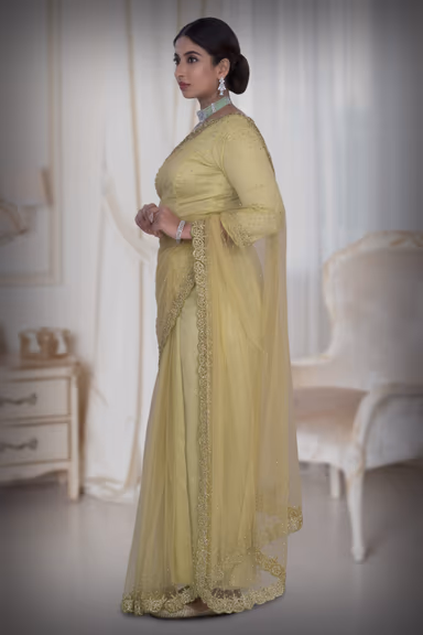 Yellow Net Saree — view 4 of 5