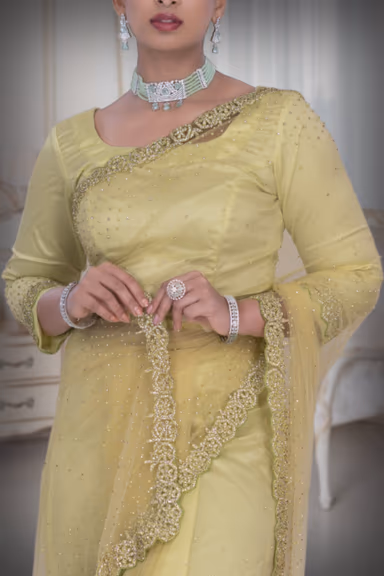 Yellow Net Saree — view 3 of 5