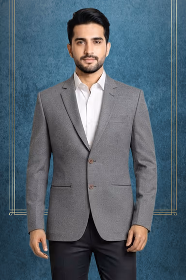 Grey Self-Woven Blazer with Contemporary Office Pattern — view 2 of 3