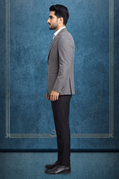Grey Self-Woven Blazer with Contemporary Office Pattern — view 3 of 3