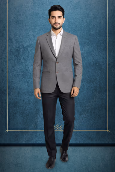Grey Self-Woven Blazer with Contemporary Office Pattern — view 1 of 3
