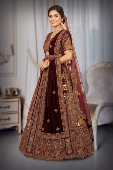 Heavy Designer Embroidered Bridal Velvet Lehenga Choli Set — view 3 of 3