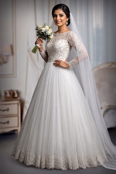 Heavy Handworked White Gown With Heavy Handwork Details On Front And Back Yoke Along With Sleeves — view 3 of 3