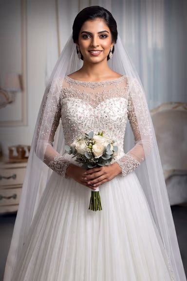 Heavy Handworked White Gown With Heavy Handwork Details On Front And Back Yoke Along With Sleeves — view 1 of 3