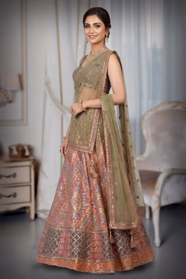 Heavy Mirror Worked Multicolour Lehenga With Maximalist Detailed Blouse — view 3 of 3