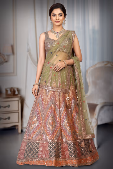 Heavy Mirror Worked Multicolour Lehenga With Maximalist Detailed Blouse — view 2 of 3